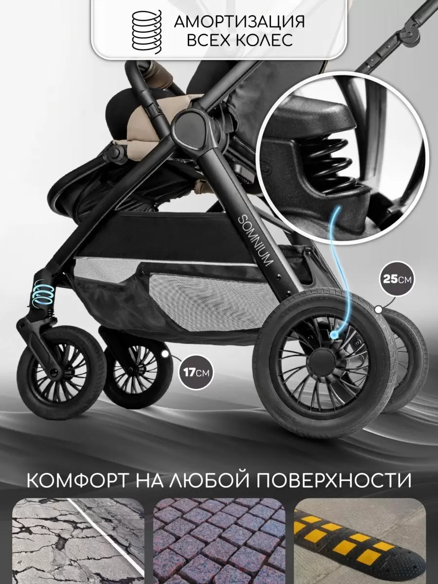 Детская прогулочная коляска Amarobaby Somnium (бежевый) фото-5 Детская прогулочная коляска Amarobaby Somnium (бежевый) фото-5